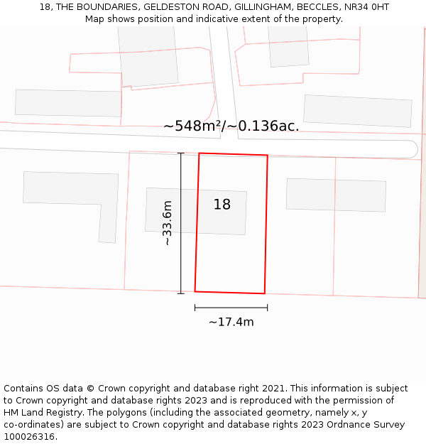 18, THE BOUNDARIES, GELDESTON ROAD, GILLINGHAM, BECCLES, NR34 0HT: Plot and title map