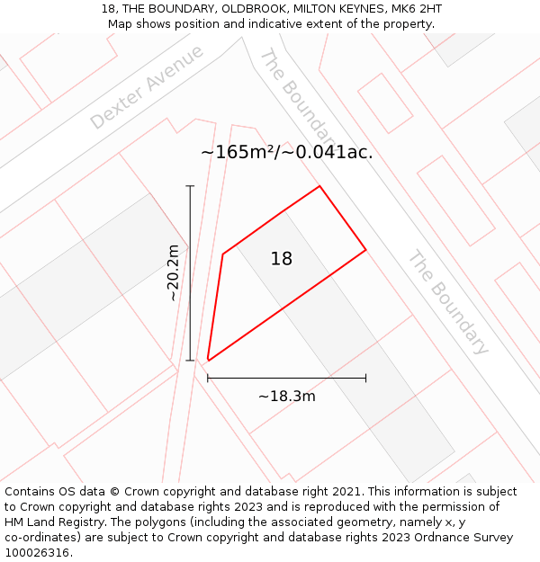 18, THE BOUNDARY, OLDBROOK, MILTON KEYNES, MK6 2HT: Plot and title map