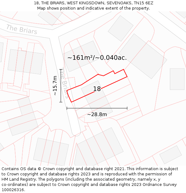 18, THE BRIARS, WEST KINGSDOWN, SEVENOAKS, TN15 6EZ: Plot and title map