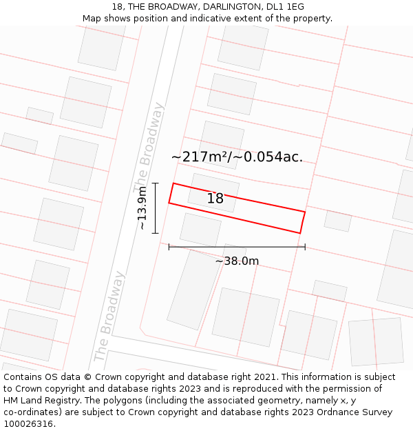 18, THE BROADWAY, DARLINGTON, DL1 1EG: Plot and title map