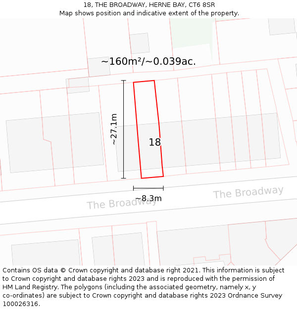 18, THE BROADWAY, HERNE BAY, CT6 8SR: Plot and title map