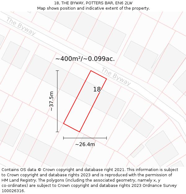 18, THE BYWAY, POTTERS BAR, EN6 2LW: Plot and title map