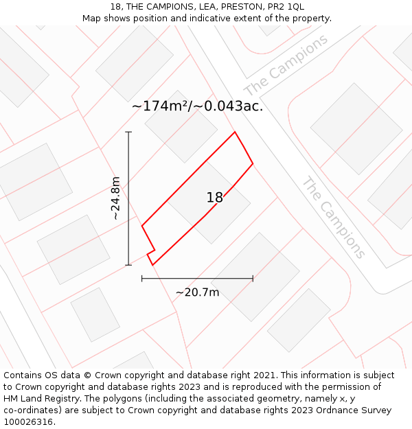 18, THE CAMPIONS, LEA, PRESTON, PR2 1QL: Plot and title map