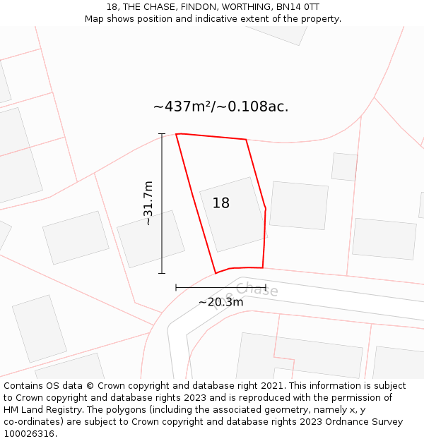 18, THE CHASE, FINDON, WORTHING, BN14 0TT: Plot and title map