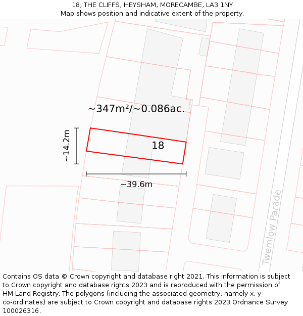 18, THE CLIFFS, HEYSHAM, MORECAMBE, LA3 1NY: Plot and title map