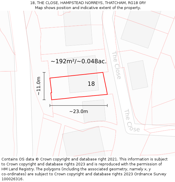 18, THE CLOSE, HAMPSTEAD NORREYS, THATCHAM, RG18 0RY: Plot and title map