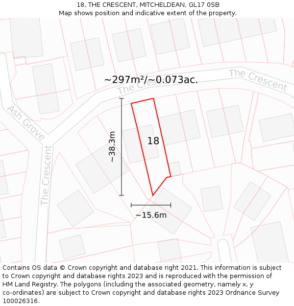 18, THE CRESCENT, MITCHELDEAN, GL17 0SB: Plot and title map