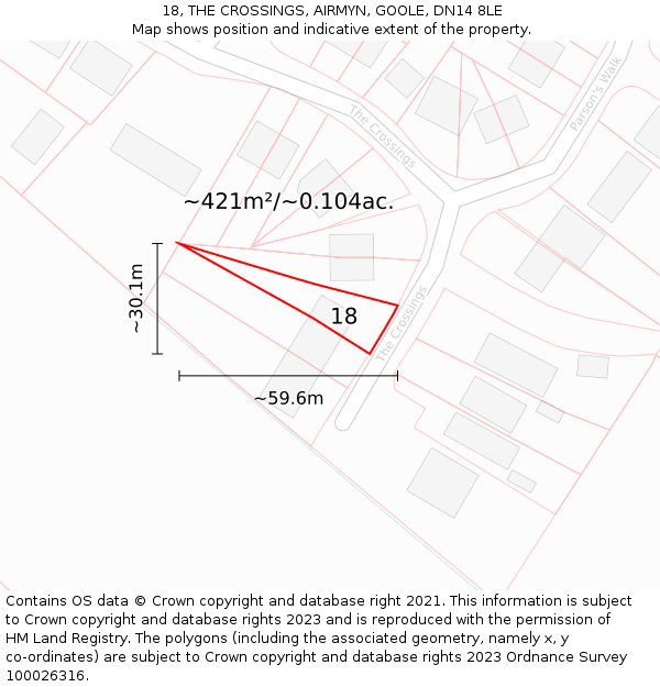 18, THE CROSSINGS, AIRMYN, GOOLE, DN14 8LE: Plot and title map