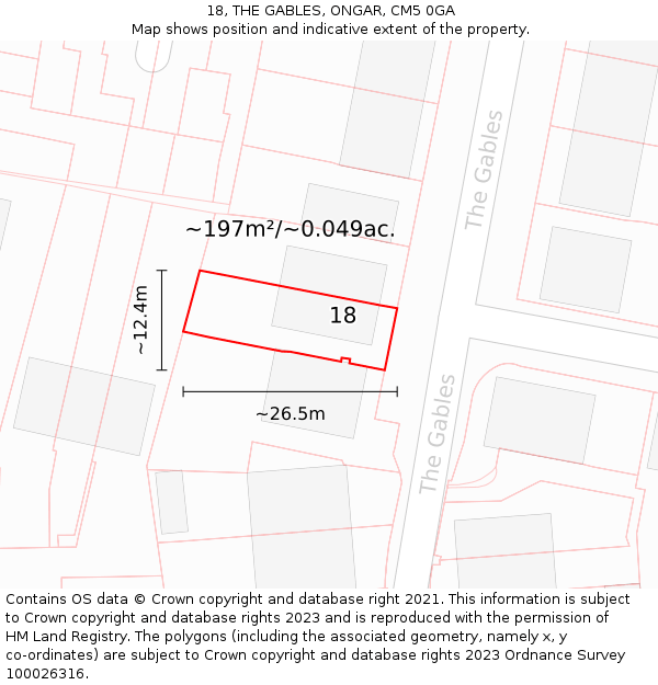 18, THE GABLES, ONGAR, CM5 0GA: Plot and title map