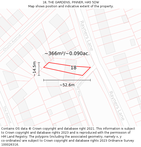 18, THE GARDENS, PINNER, HA5 5DW: Plot and title map