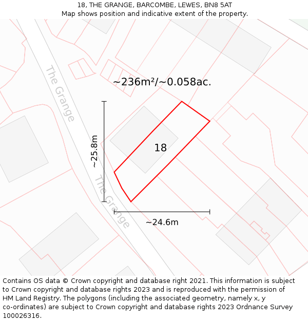 18, THE GRANGE, BARCOMBE, LEWES, BN8 5AT: Plot and title map