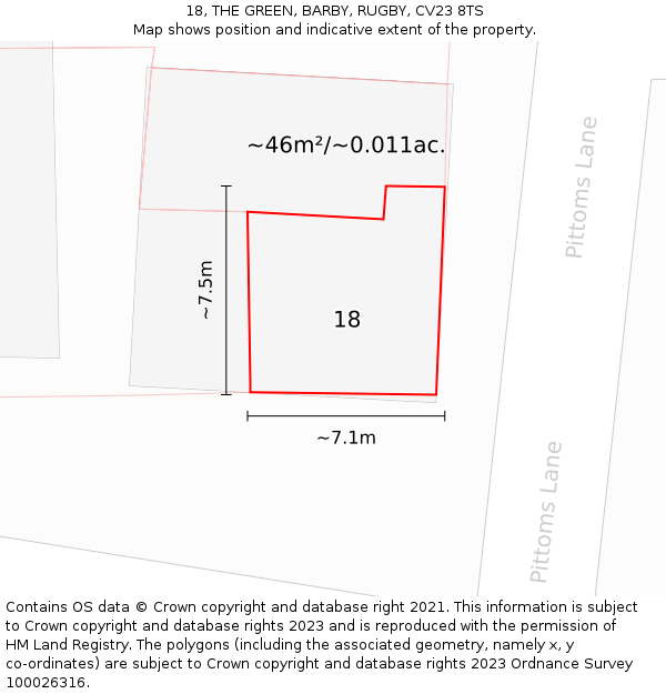 18, THE GREEN, BARBY, RUGBY, CV23 8TS: Plot and title map