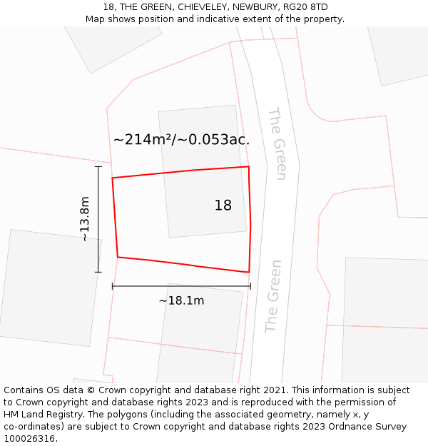 18, THE GREEN, CHIEVELEY, NEWBURY, RG20 8TD: Plot and title map