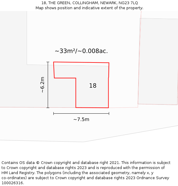 18, THE GREEN, COLLINGHAM, NEWARK, NG23 7LQ: Plot and title map