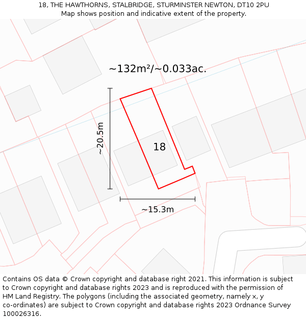 18, THE HAWTHORNS, STALBRIDGE, STURMINSTER NEWTON, DT10 2PU: Plot and title map