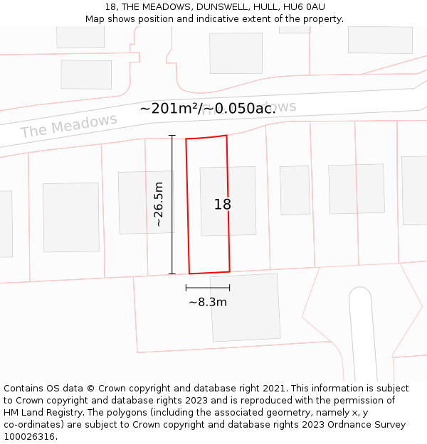 18, THE MEADOWS, DUNSWELL, HULL, HU6 0AU: Plot and title map