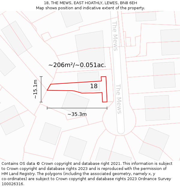 18, THE MEWS, EAST HOATHLY, LEWES, BN8 6EH: Plot and title map