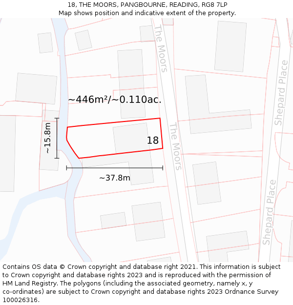 18, THE MOORS, PANGBOURNE, READING, RG8 7LP: Plot and title map