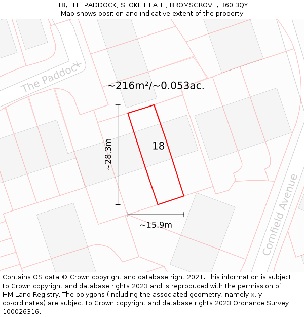 18, THE PADDOCK, STOKE HEATH, BROMSGROVE, B60 3QY: Plot and title map