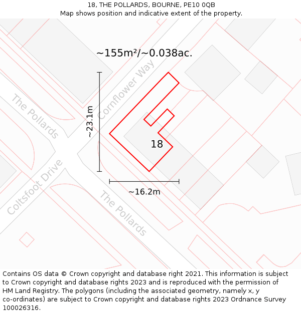 18, THE POLLARDS, BOURNE, PE10 0QB: Plot and title map