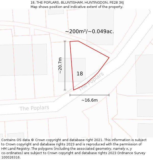 18, THE POPLARS, BLUNTISHAM, HUNTINGDON, PE28 3XJ: Plot and title map