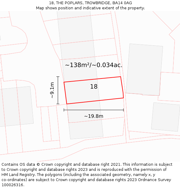 18, THE POPLARS, TROWBRIDGE, BA14 0AG: Plot and title map