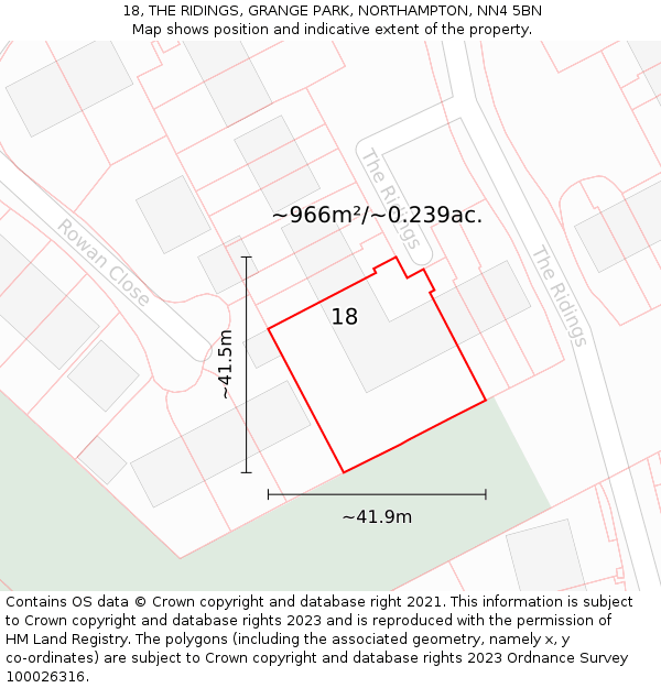 18, THE RIDINGS, GRANGE PARK, NORTHAMPTON, NN4 5BN: Plot and title map