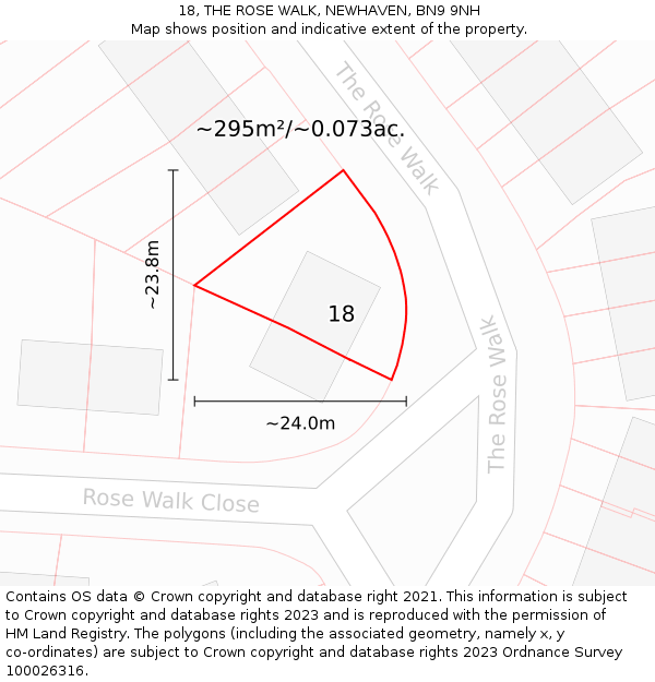 18, THE ROSE WALK, NEWHAVEN, BN9 9NH: Plot and title map