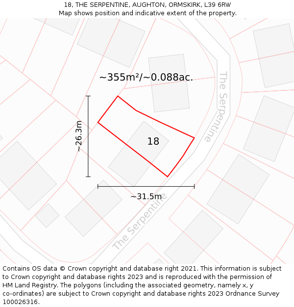 18, THE SERPENTINE, AUGHTON, ORMSKIRK, L39 6RW: Plot and title map