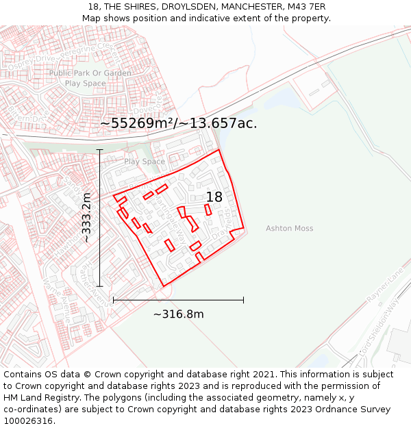 18, THE SHIRES, DROYLSDEN, MANCHESTER, M43 7ER: Plot and title map