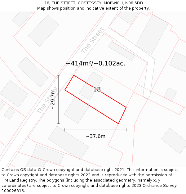 18, THE STREET, COSTESSEY, NORWICH, NR8 5DB: Plot and title map