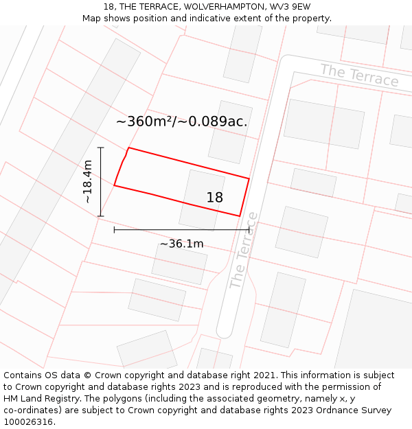 18, THE TERRACE, WOLVERHAMPTON, WV3 9EW: Plot and title map