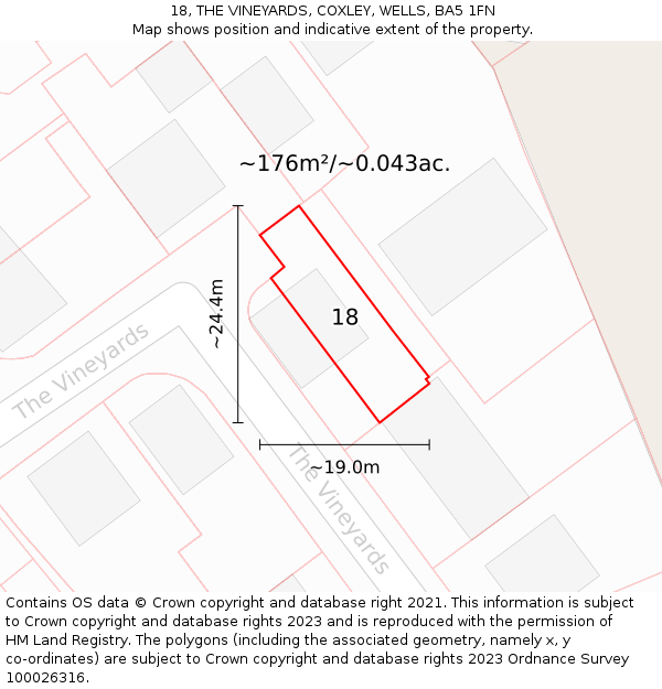 18, THE VINEYARDS, COXLEY, WELLS, BA5 1FN: Plot and title map