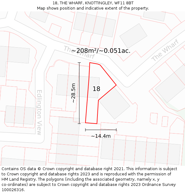 18, THE WHARF, KNOTTINGLEY, WF11 8BT: Plot and title map