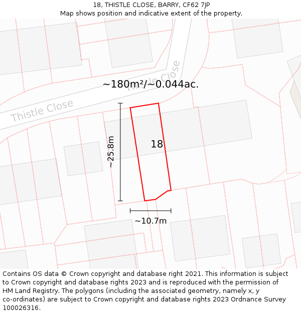 18, THISTLE CLOSE, BARRY, CF62 7JP: Plot and title map