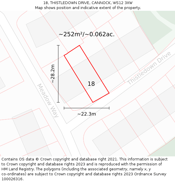 18, THISTLEDOWN DRIVE, CANNOCK, WS12 3XW: Plot and title map