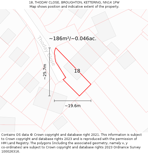 18, THODAY CLOSE, BROUGHTON, KETTERING, NN14 1PW: Plot and title map