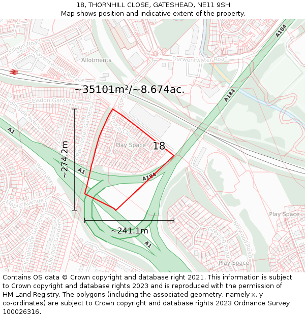 18, THORNHILL CLOSE, GATESHEAD, NE11 9SH: Plot and title map