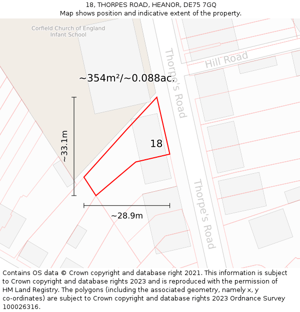 18, THORPES ROAD, HEANOR, DE75 7GQ: Plot and title map