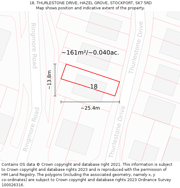 18, THURLESTONE DRIVE, HAZEL GROVE, STOCKPORT, SK7 5RD: Plot and title map