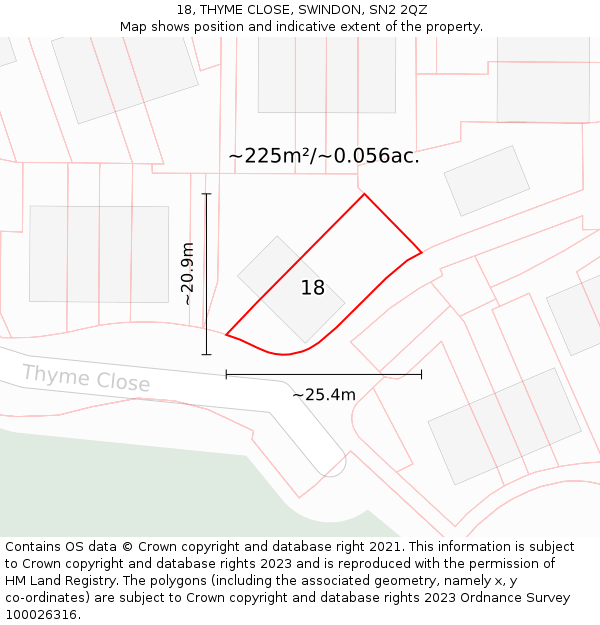 18, THYME CLOSE, SWINDON, SN2 2QZ: Plot and title map