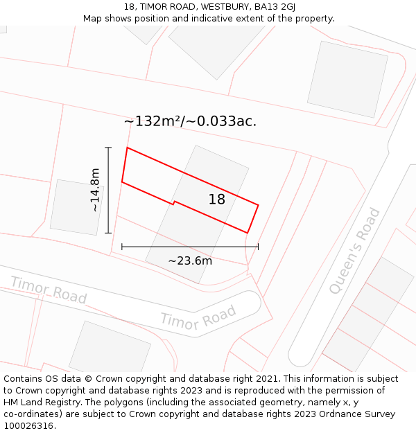 18, TIMOR ROAD, WESTBURY, BA13 2GJ: Plot and title map