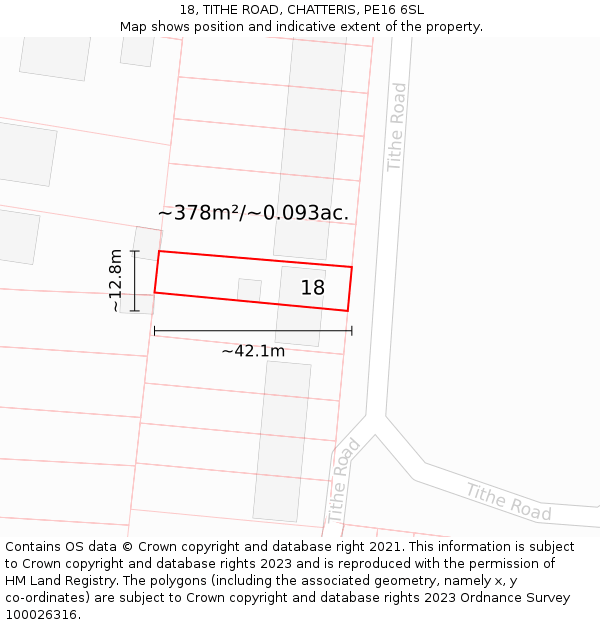 18, TITHE ROAD, CHATTERIS, PE16 6SL: Plot and title map