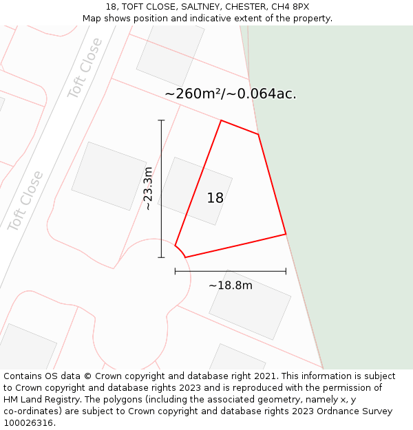18, TOFT CLOSE, SALTNEY, CHESTER, CH4 8PX: Plot and title map