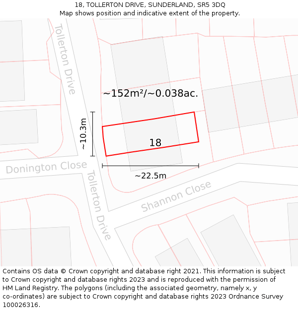 18, TOLLERTON DRIVE, SUNDERLAND, SR5 3DQ: Plot and title map