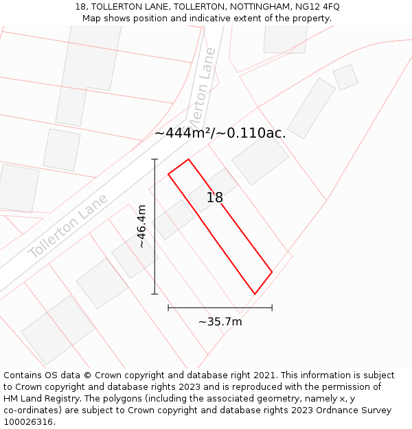 18, TOLLERTON LANE, TOLLERTON, NOTTINGHAM, NG12 4FQ: Plot and title map