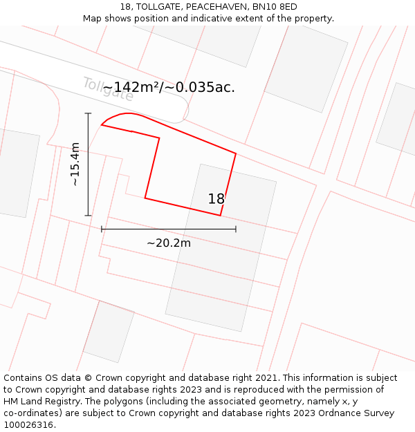 18, TOLLGATE, PEACEHAVEN, BN10 8ED: Plot and title map