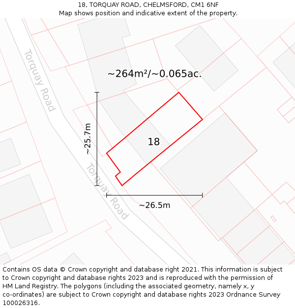 18, TORQUAY ROAD, CHELMSFORD, CM1 6NF: Plot and title map