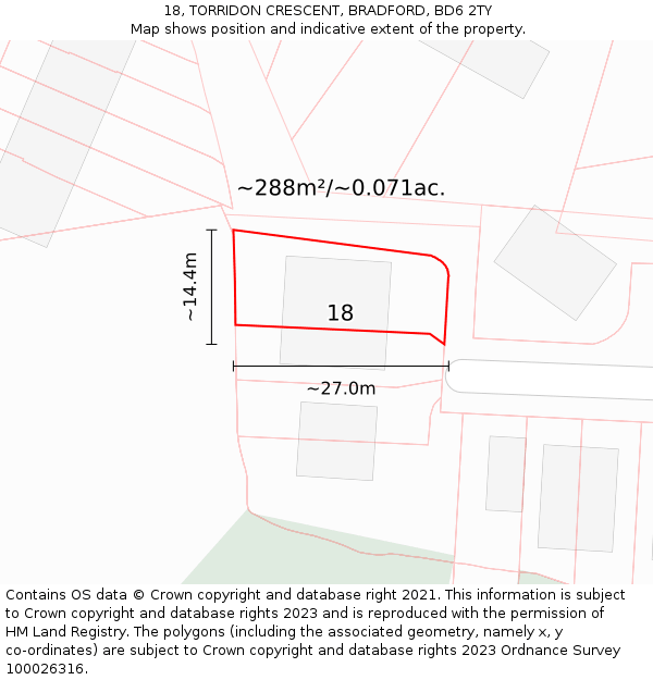 18, TORRIDON CRESCENT, BRADFORD, BD6 2TY: Plot and title map