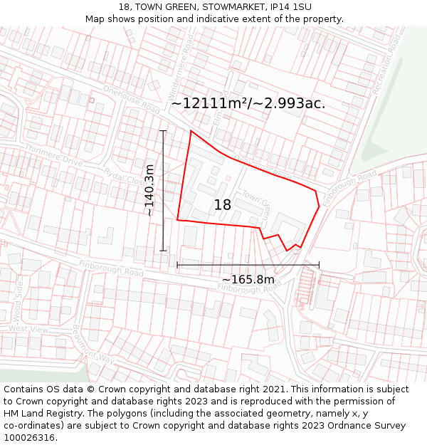 18, TOWN GREEN, STOWMARKET, IP14 1SU: Plot and title map